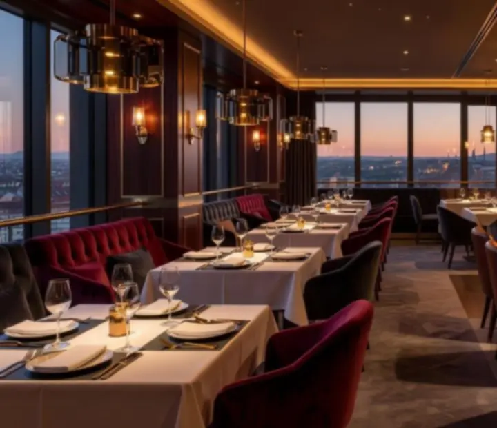 Luxusní pražská restaurace LocalFocus24 s ambientním osvětlením a pokerovým stolem v salonku