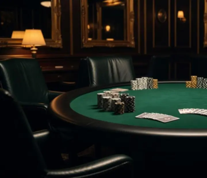 Oddělená pokerová lounge s osvětleným pokerovým stolem a pohodlným sezením
