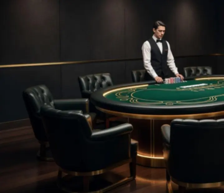 Ručně vyrobený oválný pokerový stůl ve VIP salónku LocalFocus24