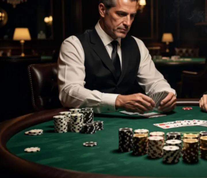 Detail pokerových a blackjack stolů v akci s profesionálními krupiéry